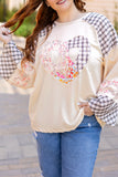 Plaid Floral Peace Heart Graphic Wide Long Sleeve Top