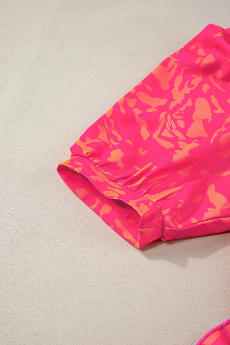 Abstract Print Puff Short Sleeve Ruffled Mini Dress