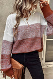 Color Block Drop Shoulder Ribbed Trim Sweater