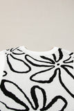 White Button Sides Sleeveless Floral Knitted Top