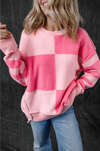 Colorblock Striped High Low Loose Sweater