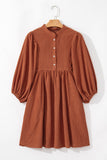 Corduroy Snap Buttons Empire Waist Bracelet Sleeve Dress