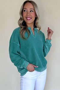 Notched Neck Drop Shoulder Sweatshirt