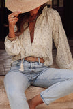 Embroidered Lace Bubble Sleeve Shirt