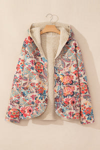 Vintage Paisley Floral Printed Sherpa Lined Hooded Jacket