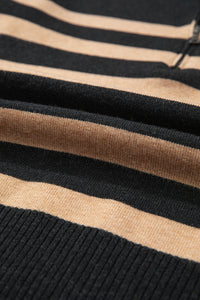 Stripe Collared Quarter Zipper Oversized Sweater