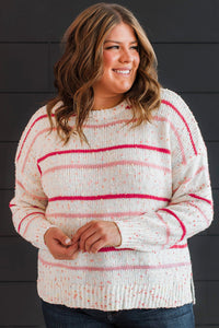 Stripe Drop Shoulder Side Split Plus Size Sweater