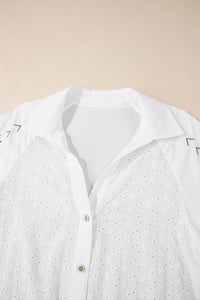 Floral Embroidered Puff Sleeve Eyelet Patchwork Shirt