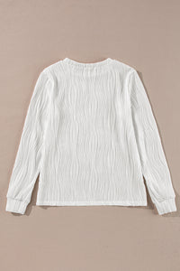 Textured Wavy Round Neck Long Sleeve Top