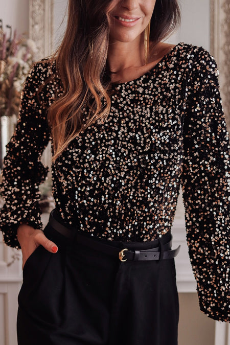 Sequin Puff Sleeve Bodysuit