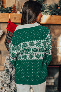 Snowflake Dotted Print Round Neck Sweater