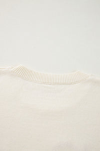 Boo Knitted Pattern Ribbed Edge Drop Shoulder Sweater