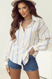 Stripe Drop Shoulder Bubble Sleeve Loose Shirt