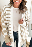 Gingham Striped Knitted Open Front Cardigan