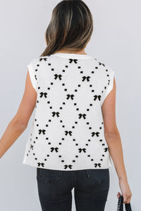 Bow Buttoned Side Cropped Sweater Vest