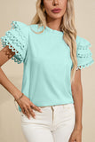 Layered Ric Rac Cap Sleeve Filled Neck Blouse