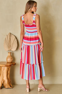 Ruffled Straps Smocked Tiered Long Dress