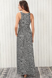 Gray Leopard Print Pocketed Sleeveless Maxi Dress