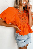 Hollowed Lace Splicing Puff Sleeve Blouse