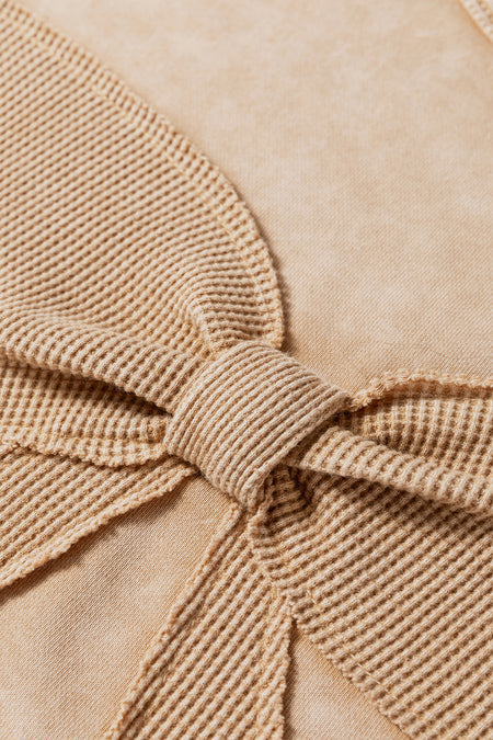 Mineral Wash Big Bow Patchwork Pullover Sweatshirt