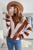 Striped Colorblock V Neck Knitted Sweater