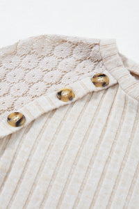 Parchment Contrast Lace Raglan Sleeve Buttoned Ribbed Top
