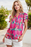 Abstract Brush Print Ruffled Sleeve Frill V Neck Blouse