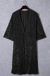 Sequin 3/4 Sleeve Open Front Duster Kimono