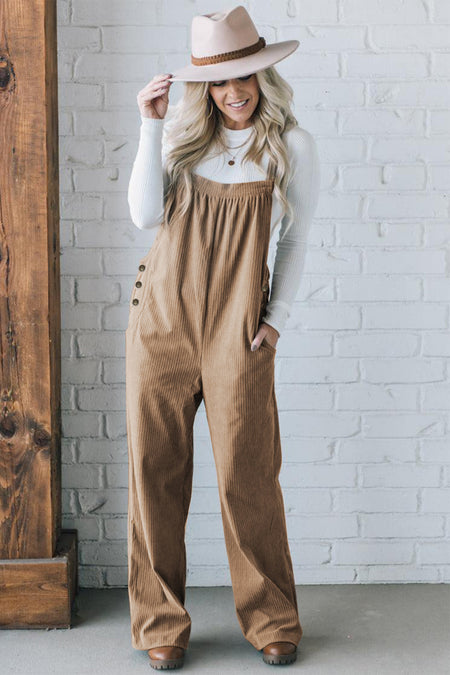 Pocketed Loose Fit Corduroy Overall