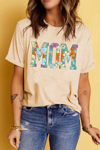 MOM Floral Letter Print T Shirt
