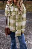 Plaid Print Buttoned Flap Pockets Baggy Shacket