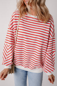 Stripe Drop Shoulder Crew Neck Loose Sweatshirt