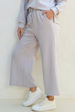 Collared V Neck Top Wide Leg Pants Set