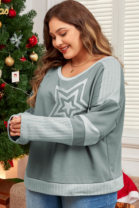 Stars Patchwork Round Neck Plus Size T Shirt