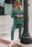 Oversize Slit Sweatshirt Ribbed Leggings Set