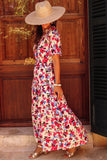 Floral Print Short Sleeve Buttoned Split Maxi Dress