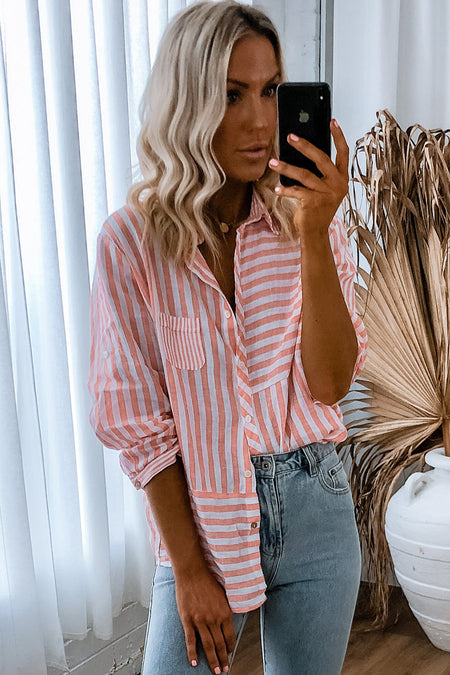 Stripe Buttoned Long Sleeve Casual Shirt