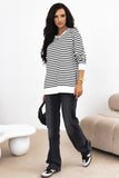 Stripe Raglan Sleeve Side Slits Loose Sweatshirt