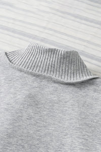 White Ribbed Hem Snap Button Neckline Sweatshirt with Pocket