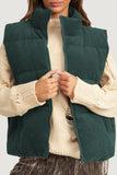 Corduroy Stand Neck Zipped Puffer Vest