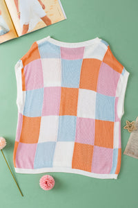 Color Block Cap Sleeve Sweater