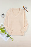 Loose Eyelet V Neck Drop Shoulder Sweater