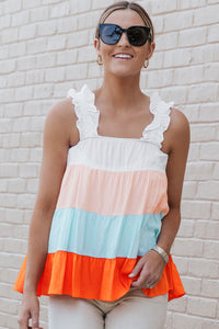 Frill Straps Color Block Tiered Tank Top