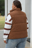 Corduroy Stand Neck Zipped Puffer Vest