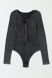 Mineral Wash Ribbed Snap Buttons Long Sleeve Bodysuit