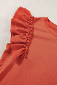 Tiered Ruffled Sleeve Crew Neck T Shirt