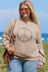 Floral Peace Sign Graphic Washed Terry Plus Size Sweatshirt