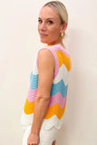 Multicolour Striped Colorblock Scalloped Hem Knitted Vest