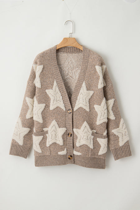 Sherpa Star Sweater Pocketed Cardigan