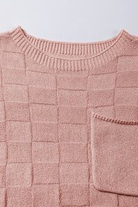 Lattice Textured Knit Short Sleeve Sweater